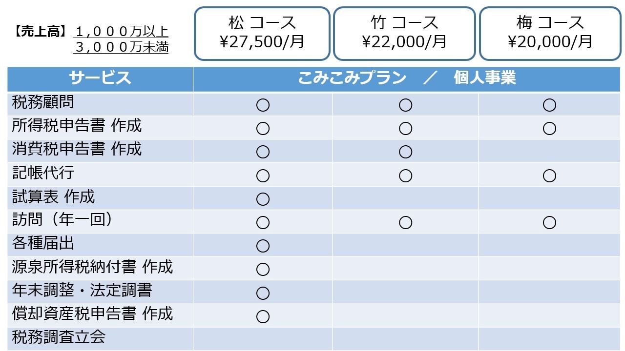 標準料金プラン個人事業の料金表