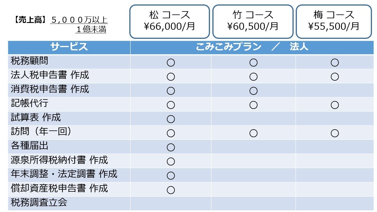 標準料金プラン法人の料金表